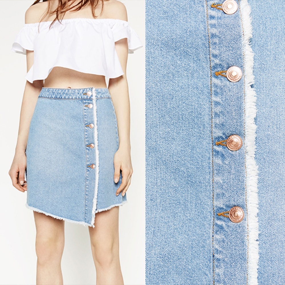 NWOT Zara A-Line Denim Frayed Skirt